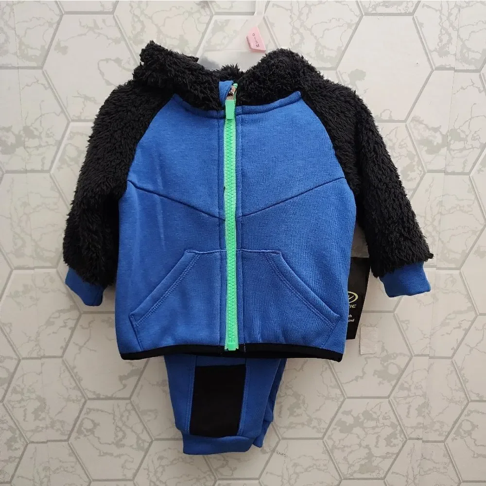 Nwt Athletic Works Baby Boys' Faux Sherpa Hoodie andPants Set, Size 0-3 m